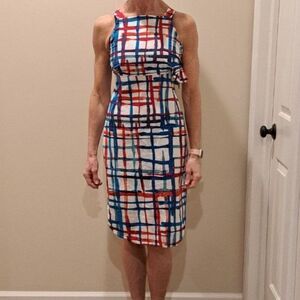 Kate Spade Saturday Dress Women's 2 Red White Blue Striped Tie Side Festive